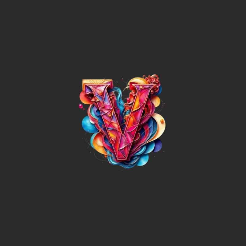 Vibrant Geometric Letter V with Abstract Swirls Baseball Cap