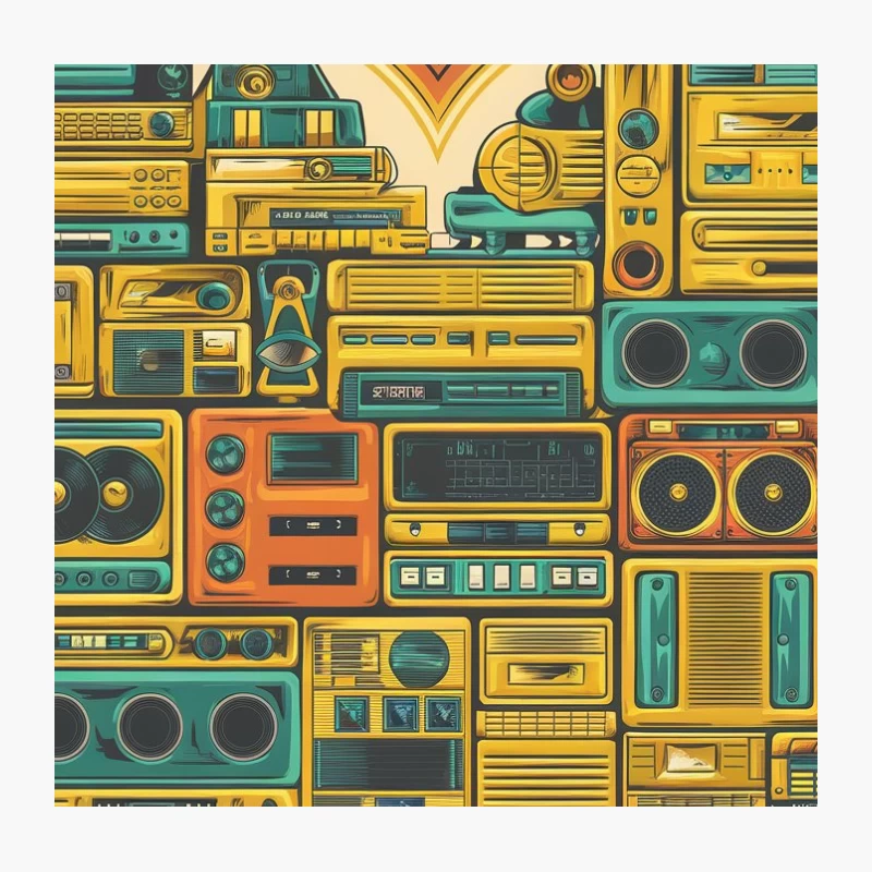 Nostalgic Analog Audio: A Collage of Vintage Sound Devices Throw Pillow
