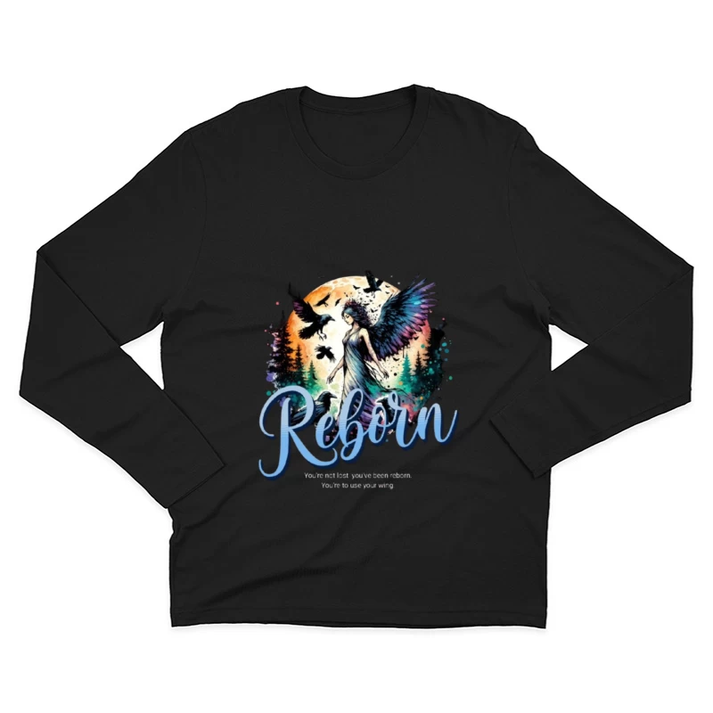 Ethereal Angel Reborn in Mystical Forest Sunset Male Long Sleeve T-Shirt