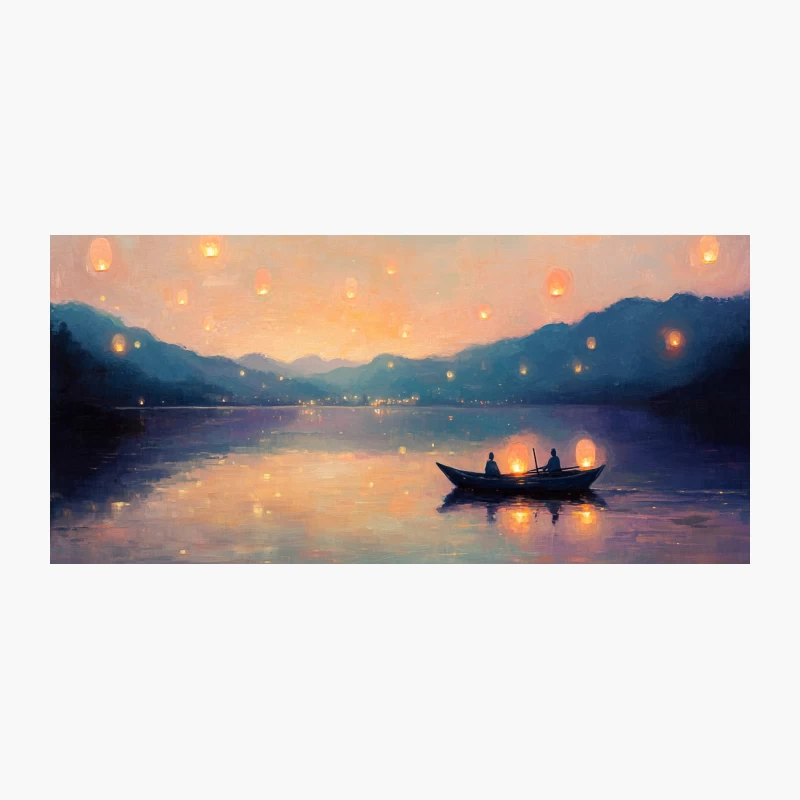 Lantern-Lit Night on a Tranquil Mountain Lake Coffee Mug