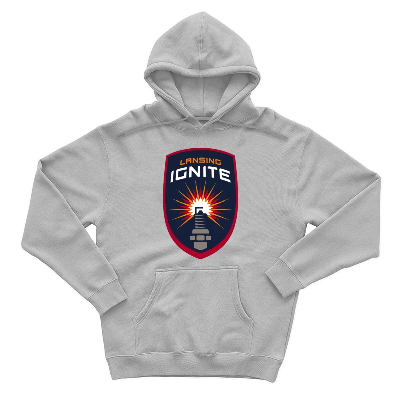 Lansing Ignite Soccer Team Shield Logo with Lighthouse Emblem Male Pullover Hoodie