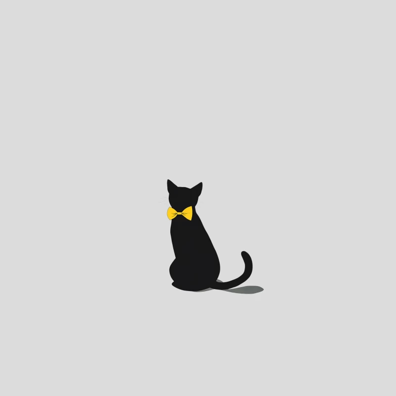 Minimalist Black Cat Silhouette with Yellow Bowtie Baseball Cap
