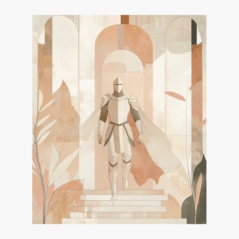 Minimalist Art Deco Knight in Pastel Geometric Landscape Cotton Tote Bag
