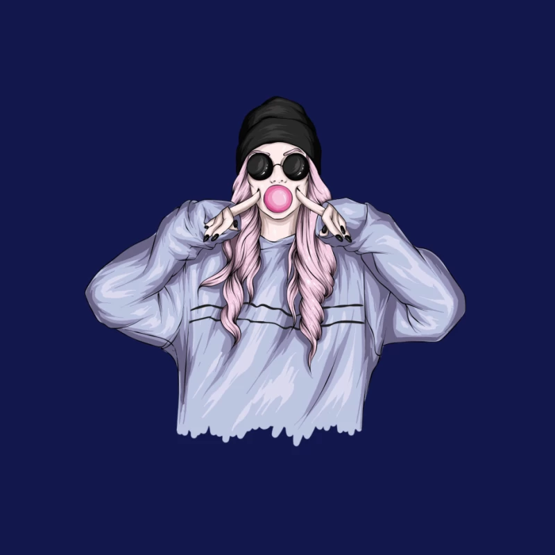 Playful Girl with Bubble Gum in Casual Outfit Pin