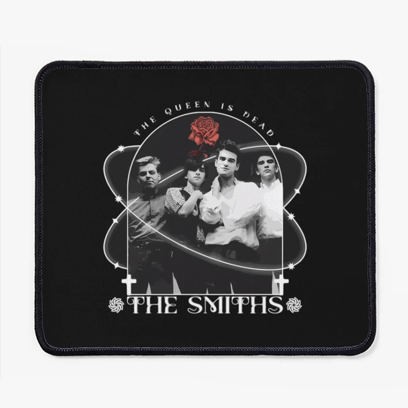 The Smiths - Vintage Black and White Band Portrait with Red Rose Mouse Pad