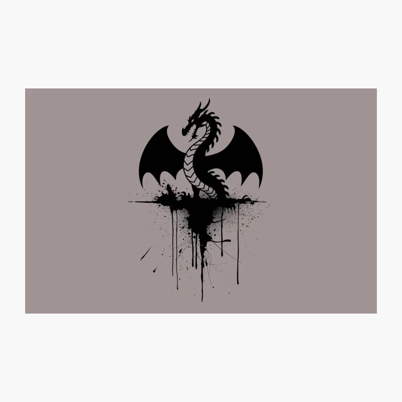 Gothic Dragon Silhouette with Moon and Ink Splatter Effect Travel Mug