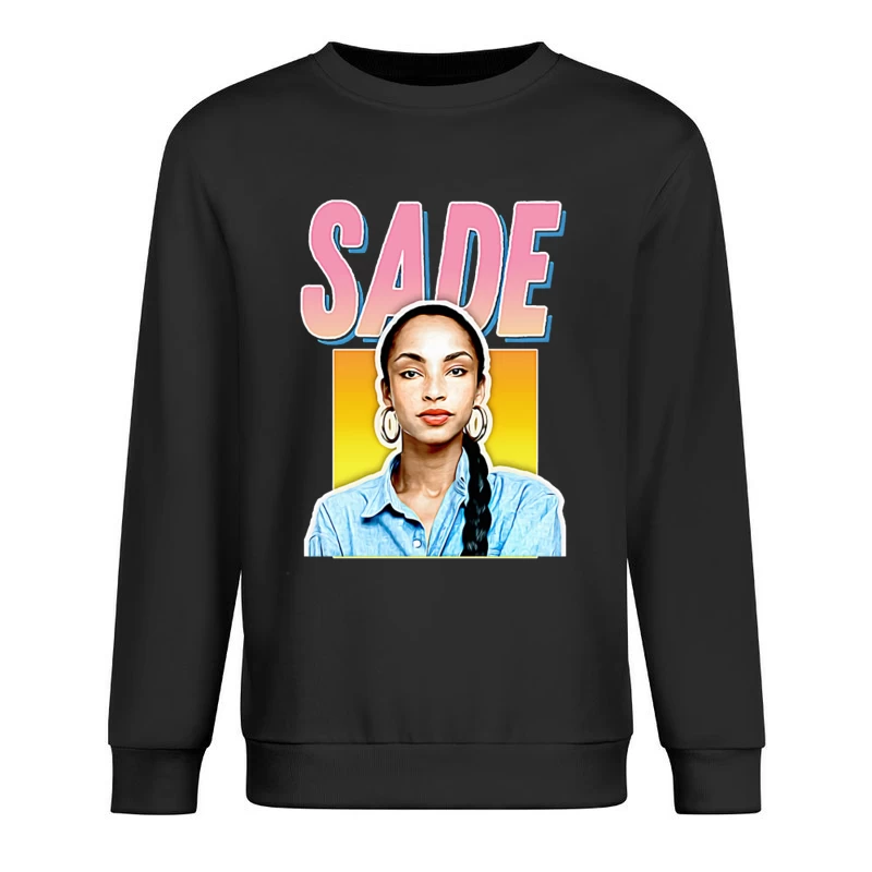 Stylized Pop Art Portrait with Pink "SADE" Text Male Pullover Sweatshirt