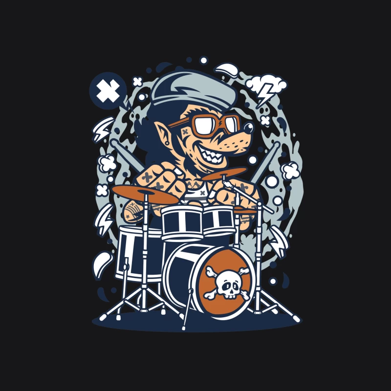 Batteur rock cartoon avec lunettes Femme Sweat à capuche
