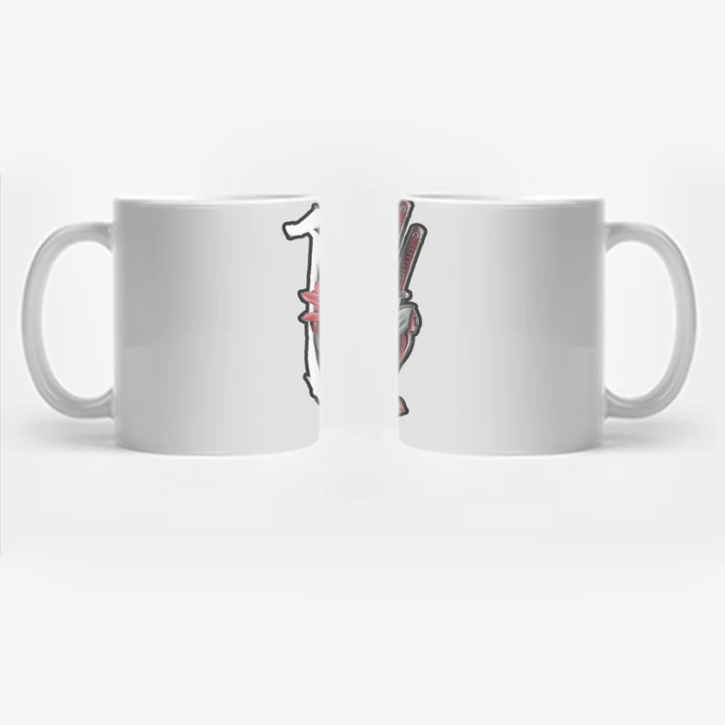 Samurai Mask Art with Katana and Flower Coffee Mug