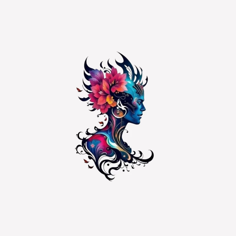 Colorful Abstract Silhouette with Flowers Male T-Shirt