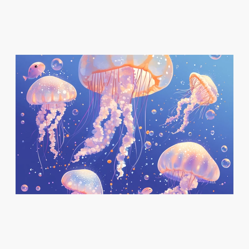 Dreamy Jellyfish Illustration: Pastel Ocean Scene with Bioluminescent Marine Life Travel Mug