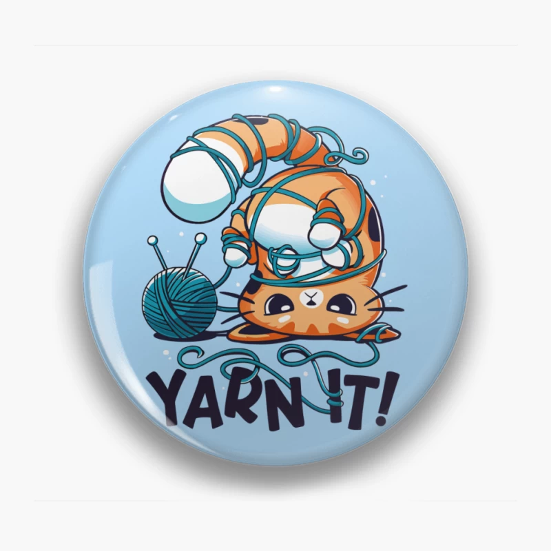 Yarn It! Whimsical Cat Illustration Pin