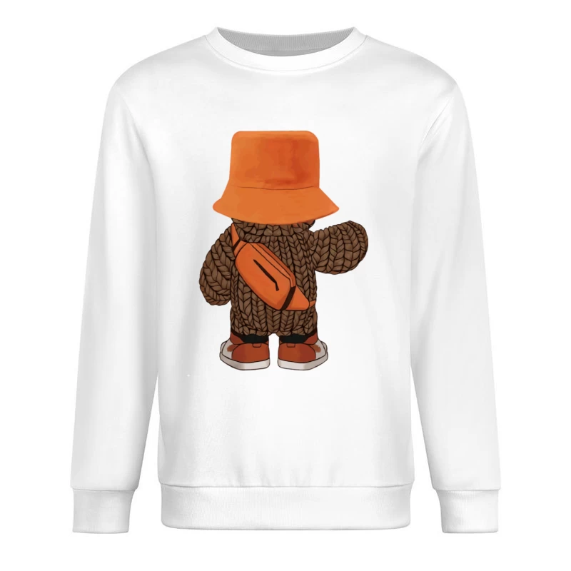 Stofftier mit Strickpullover und orangem Hut Herren Pullover Sweatshirt