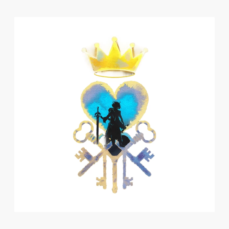 Kingdom Hearts: Crown, Heart and Keys Fantasy Throw Pillow