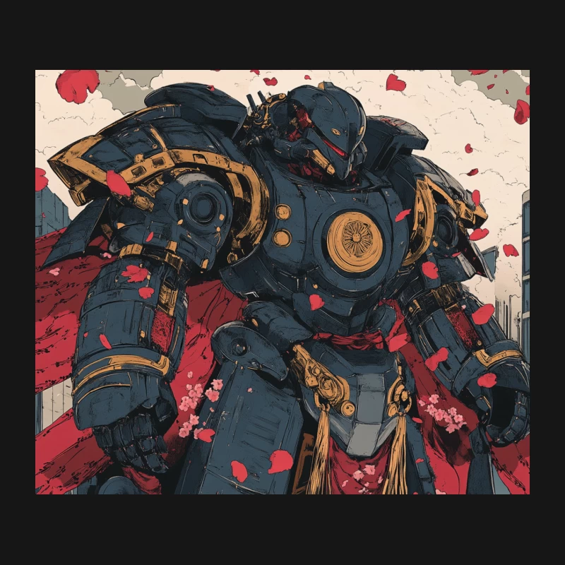 Futuristic Mecha in Battle Amidst Red Petals Mouse Pad