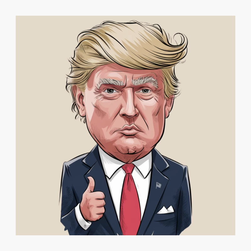 Political Caricature Illustration with Navy Suit and Red Tie Pin