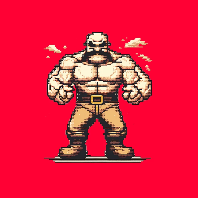 Muscular Pixel Art Fighter Character in Retro Gaming Style Pin