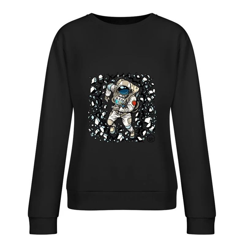 Astronaut im Weltraum mit Trümmern Damen Pullover Sweatshirt