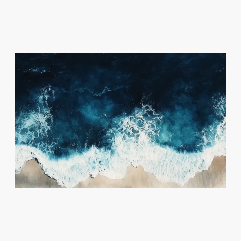 Aerial View of Crashing Ocean Waves on Sandy Beach Travel Mug