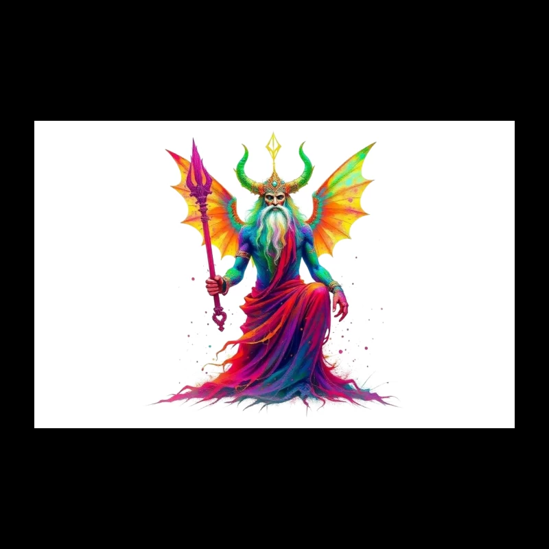 Rainbow-Hued Horned Deity with Dragon Wings Travel Mug