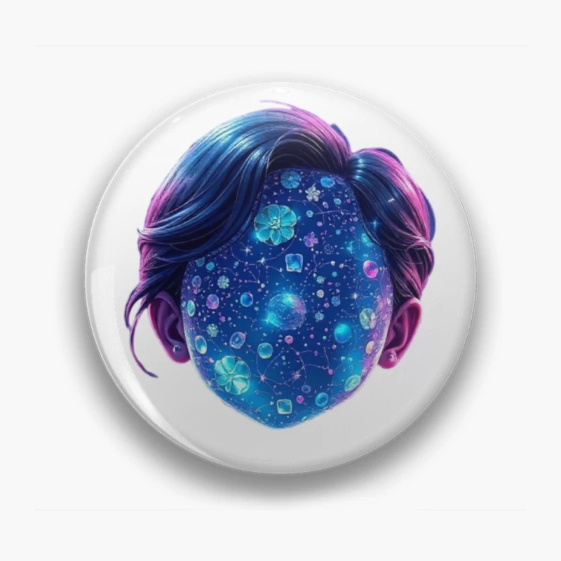 Ethereal Cosmic Portrait with Galaxy-Patterned Face Pin