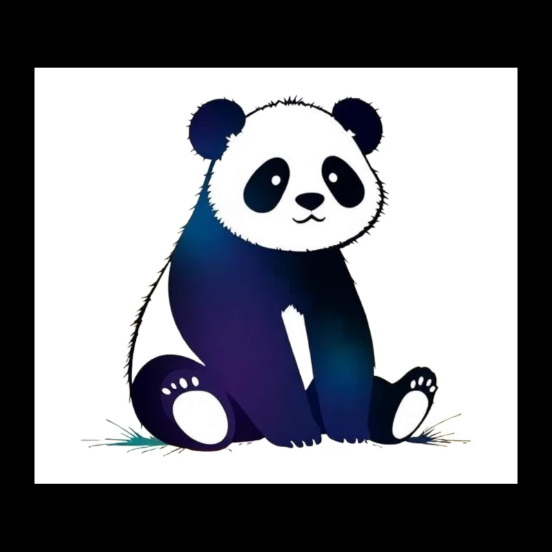 Cute Blue Gradient Cartoon Panda Illustration Tapestry