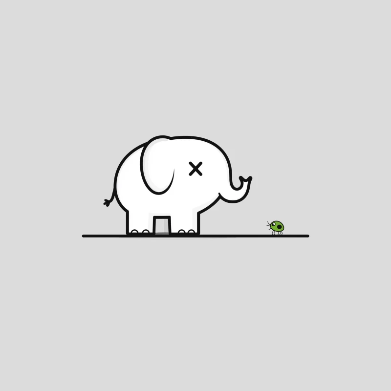 Minimalist Cartoon Elephant Meeting Tiny Bug Baseball Cap