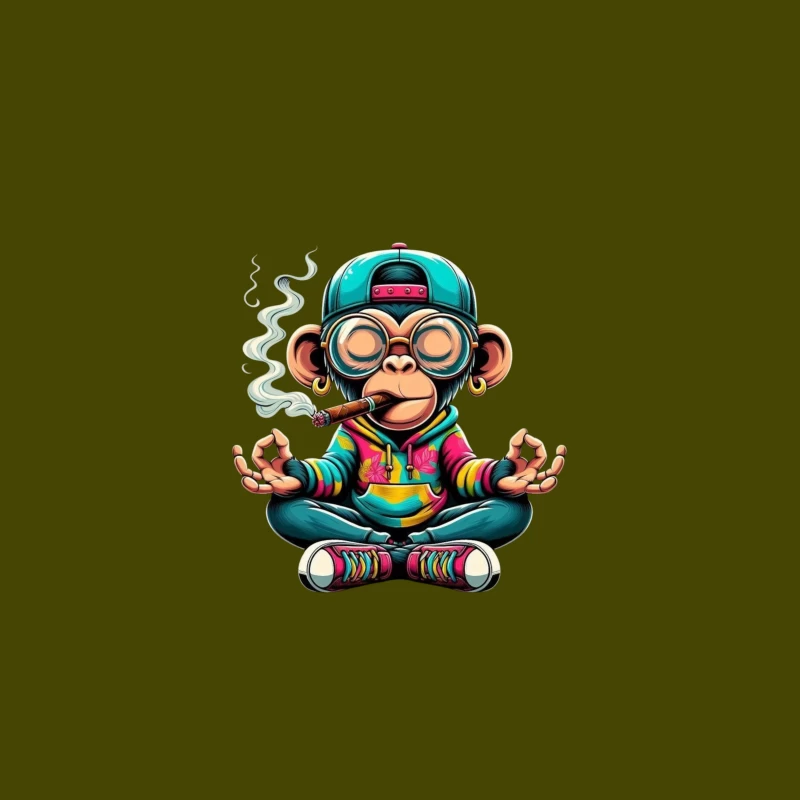 Cartoon Monkey Meditating with Style Tapestry
