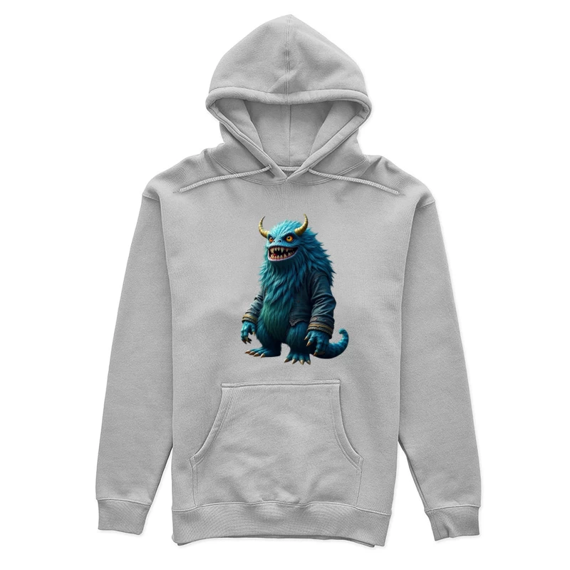 Furry Blue Monster in Denim Jacket with Golden Horns Female Pullover Hoodie