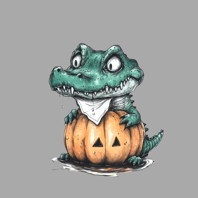 Cute Cartoon Alligator in Halloween Pumpkin Male Pullover Hoodie