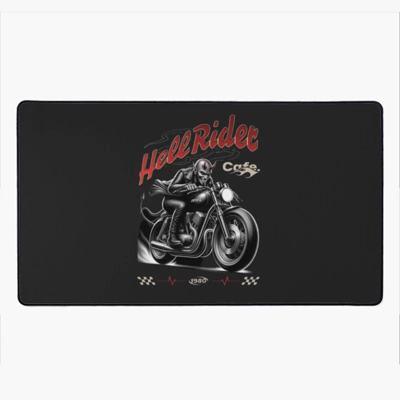 Hell Rider Vintage Cafe Racer Devil Motorcycle Art Desk Mat