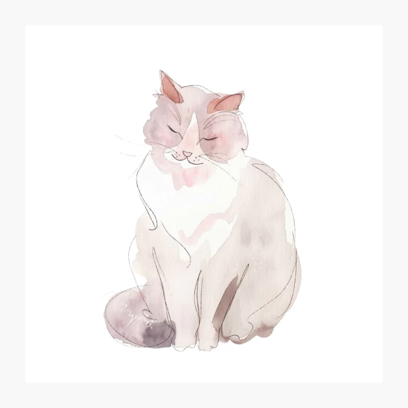 Cute Watercolor Cat Illustration in Pastel Tones Pin