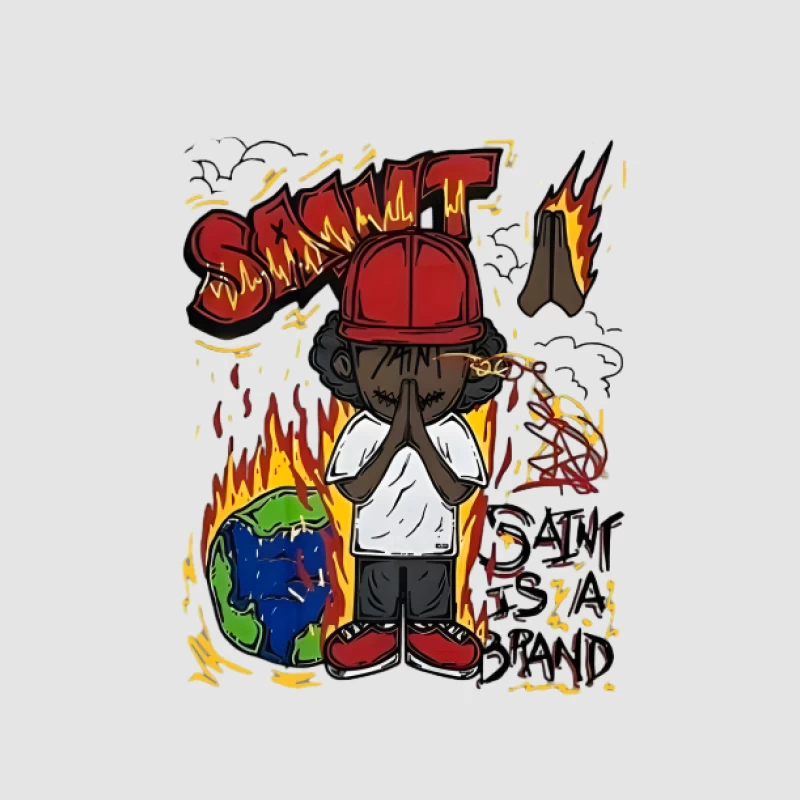 Personnage priant avec flammes et terre Femme Sweat à capuche