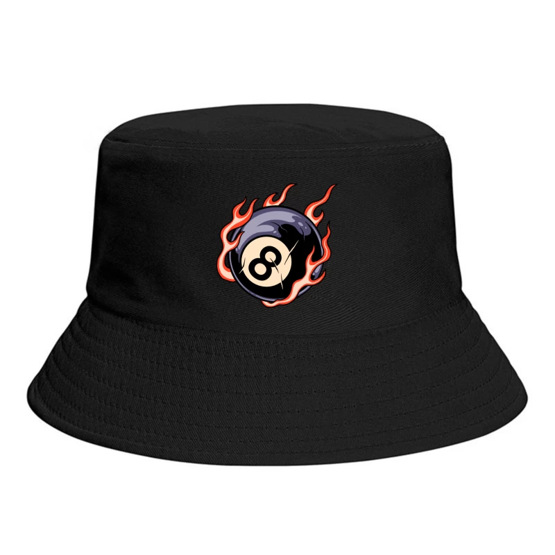 Flaming Eight Ball Illustration Bucket Hat