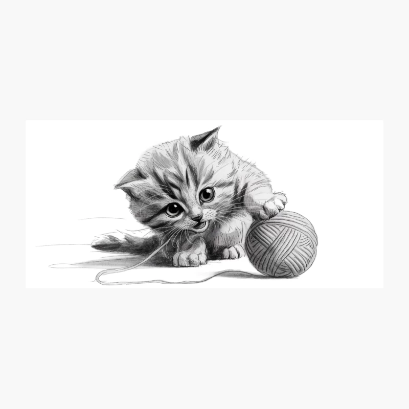 Adorable Kitten Playing with Yarn Ball in Charming Sketch Coffee Mug