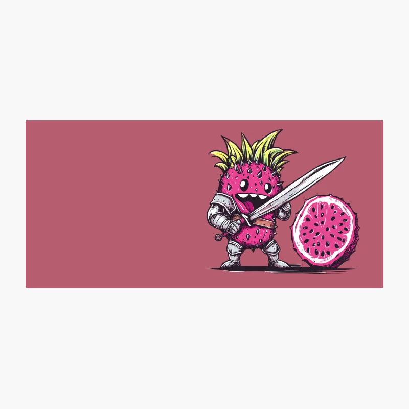 Cute Dragon Fruit Warrior with Sword and Armor Cartoon Illustration Coffee Mug