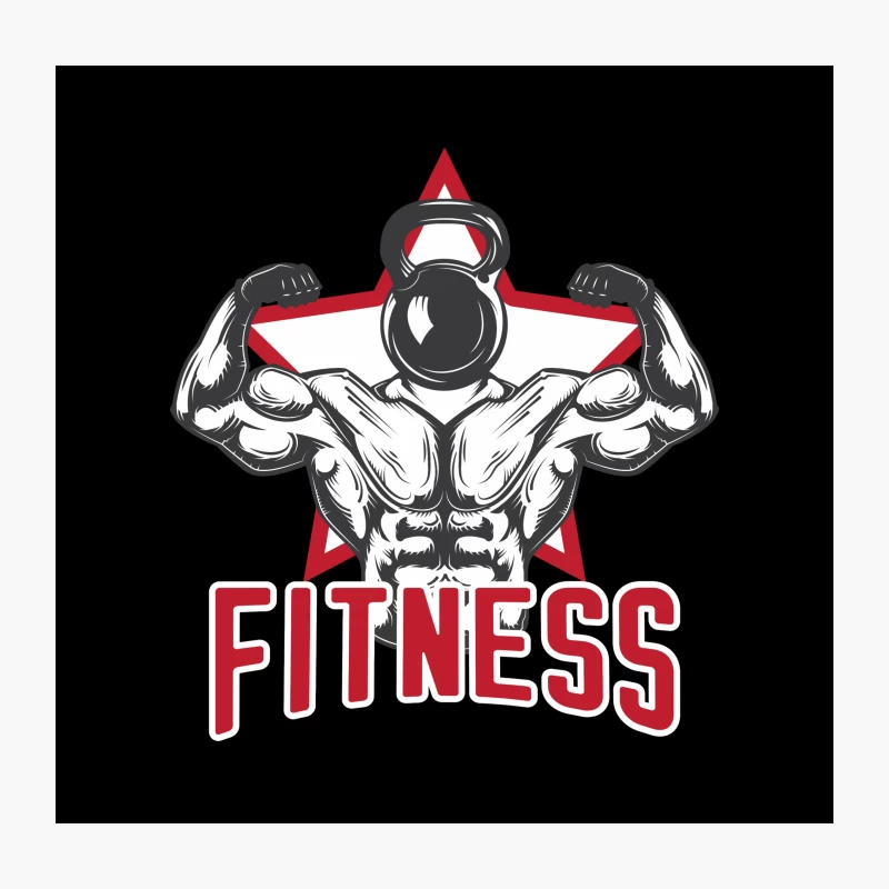 Muscular Fitness Icon with Kettlebell and Star Throw Pillow