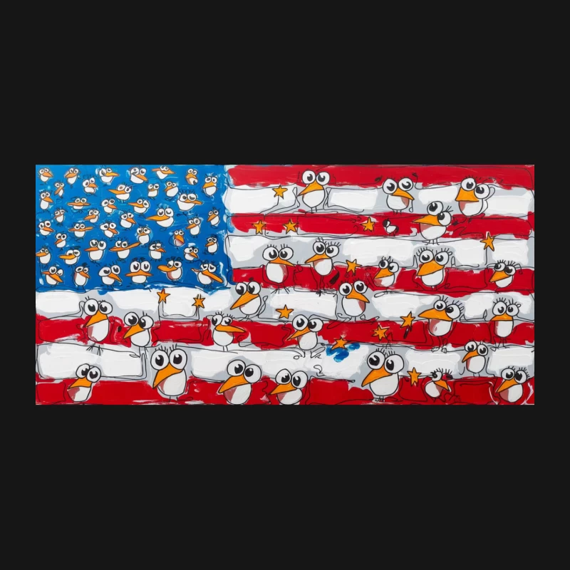 Whimsical Cartoon Birds on American Flag Illustration Mouse Pad