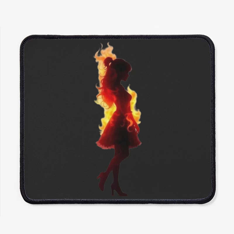 Fiery Female Silhouette in Elegant Dress Mouse Pad