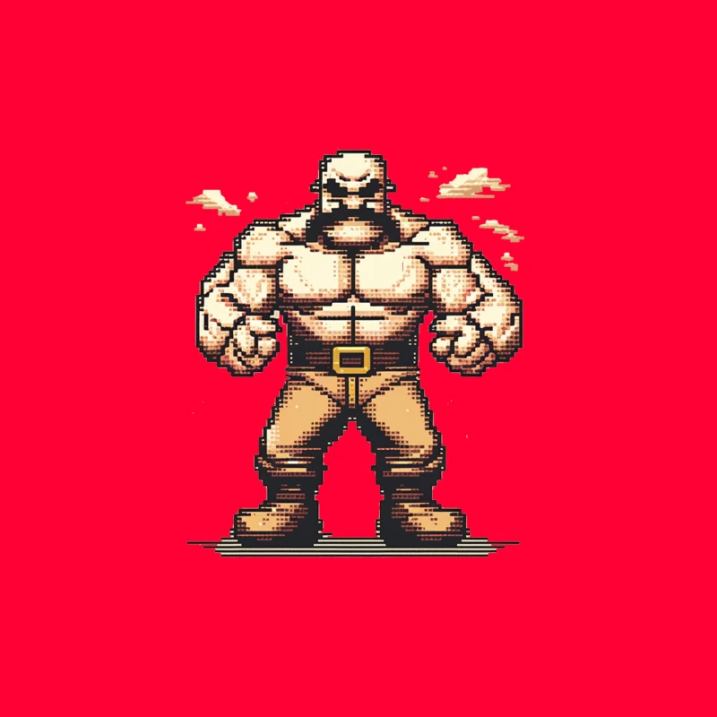 Muscular Pixel Art Fighter Character in Retro Gaming Style Mouse Pad