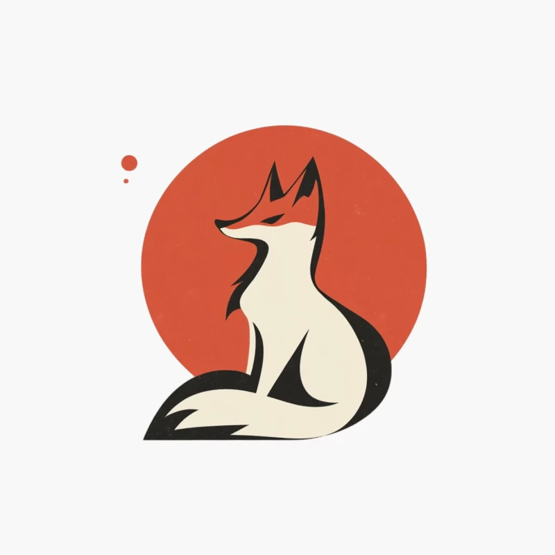 Minimalist Fox Logo Design with Red Circle Background Cotton Tote Bag
