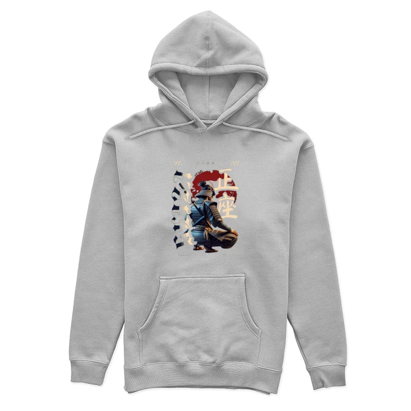 Kneeling Samurai Warrior with Traditional Japanese Calligraphy Female Pullover Hoodie