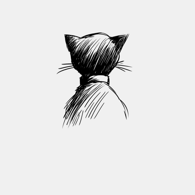 Minimalist Black and White Sketch of Cat with Collar Male Tank Top