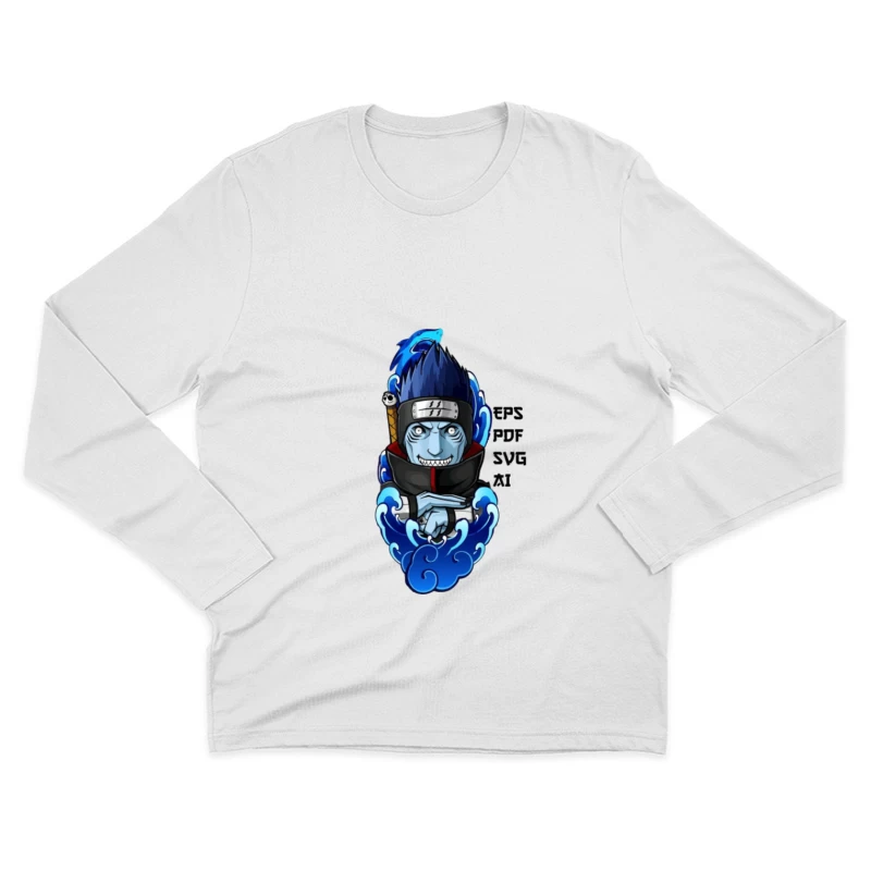 Anime Schwertträger mit blauem Haar Herren Langarm T-Shirt