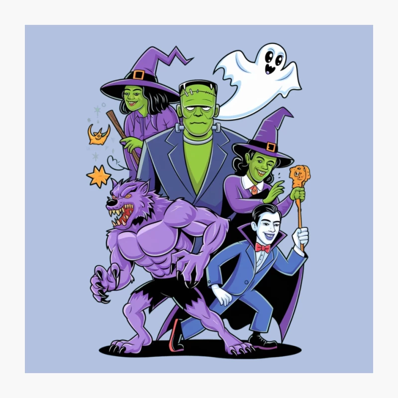 Classic Halloween Monsters Cartoon Illustration Pin