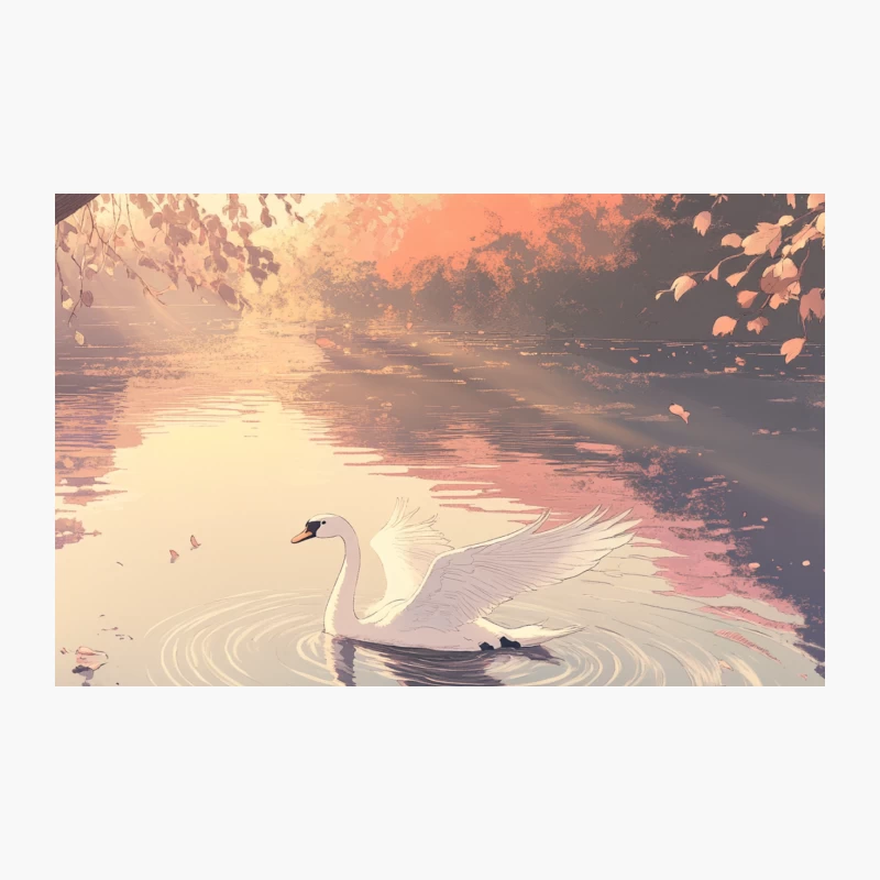 Serene Swan on Autumn Lake at Sunset Travel Mug