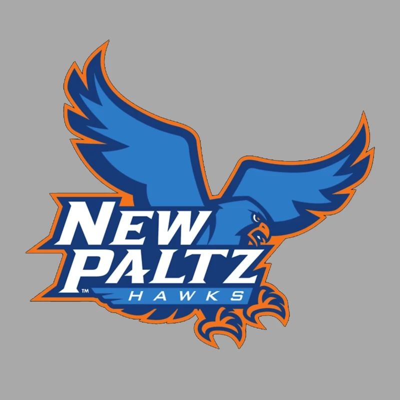 New Paltz Hawks Athletic Logo with Blue Hawk Mascot Female Pullover Hoodie