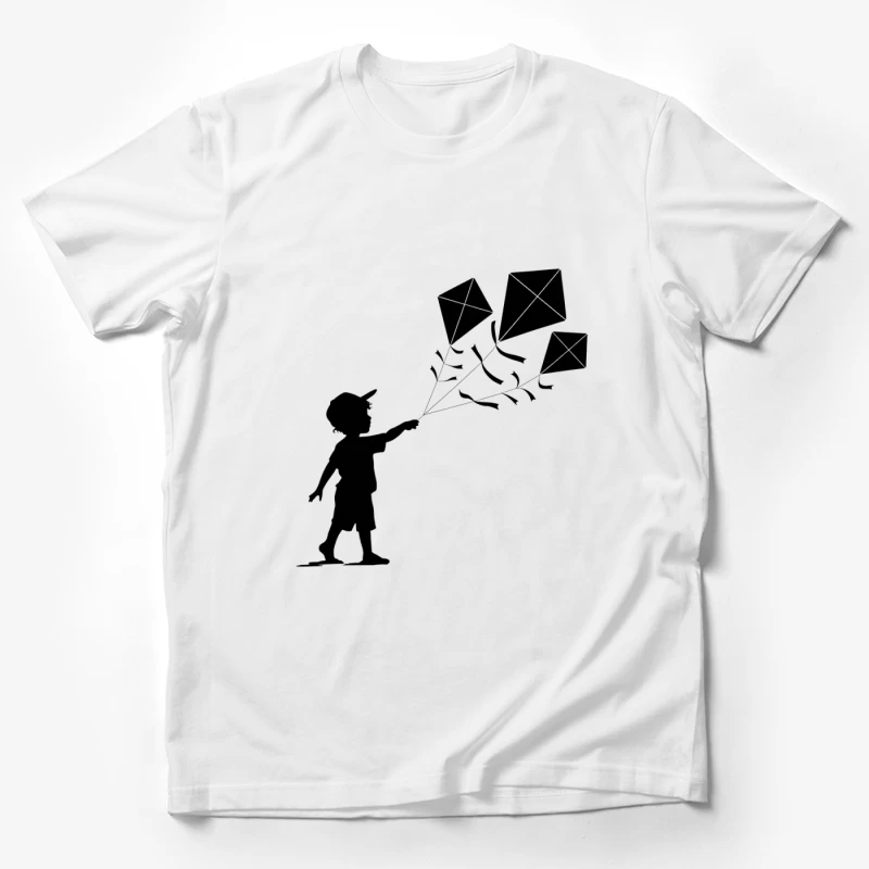 Child Flying Kites: A Silhouette of Childhood Joy Male T-Shirt