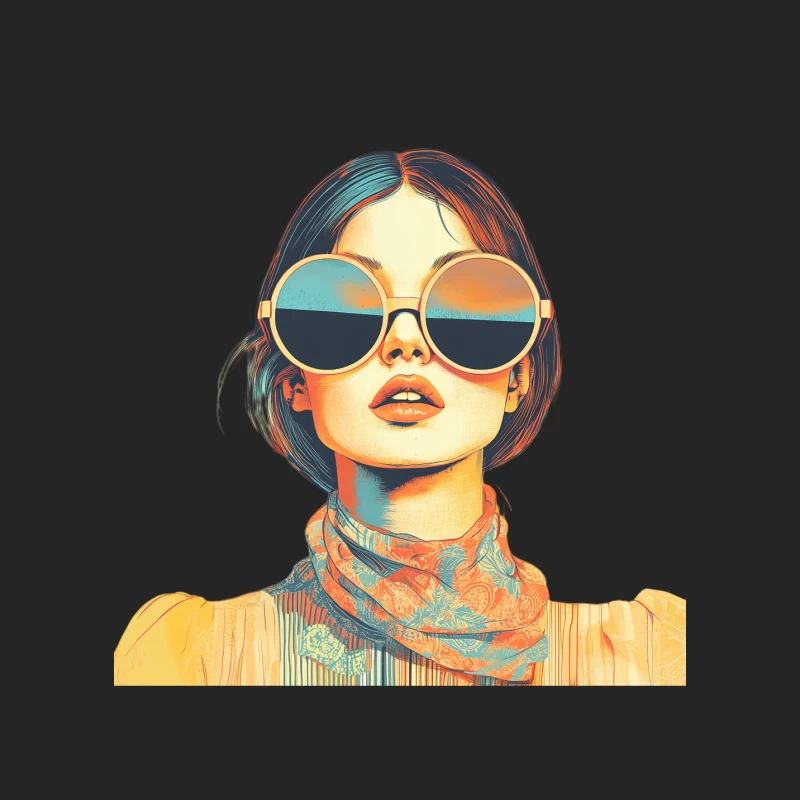 Stylized Pop Art Portrait with Round Sunglasses and Colorful Scarf Male Pullover Sweatshirt