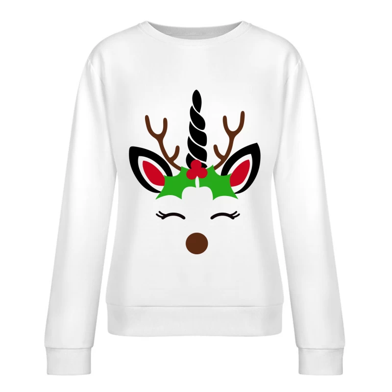 Licorne de Noël avec bois de renne Femme Sweat-shirt à enfiler